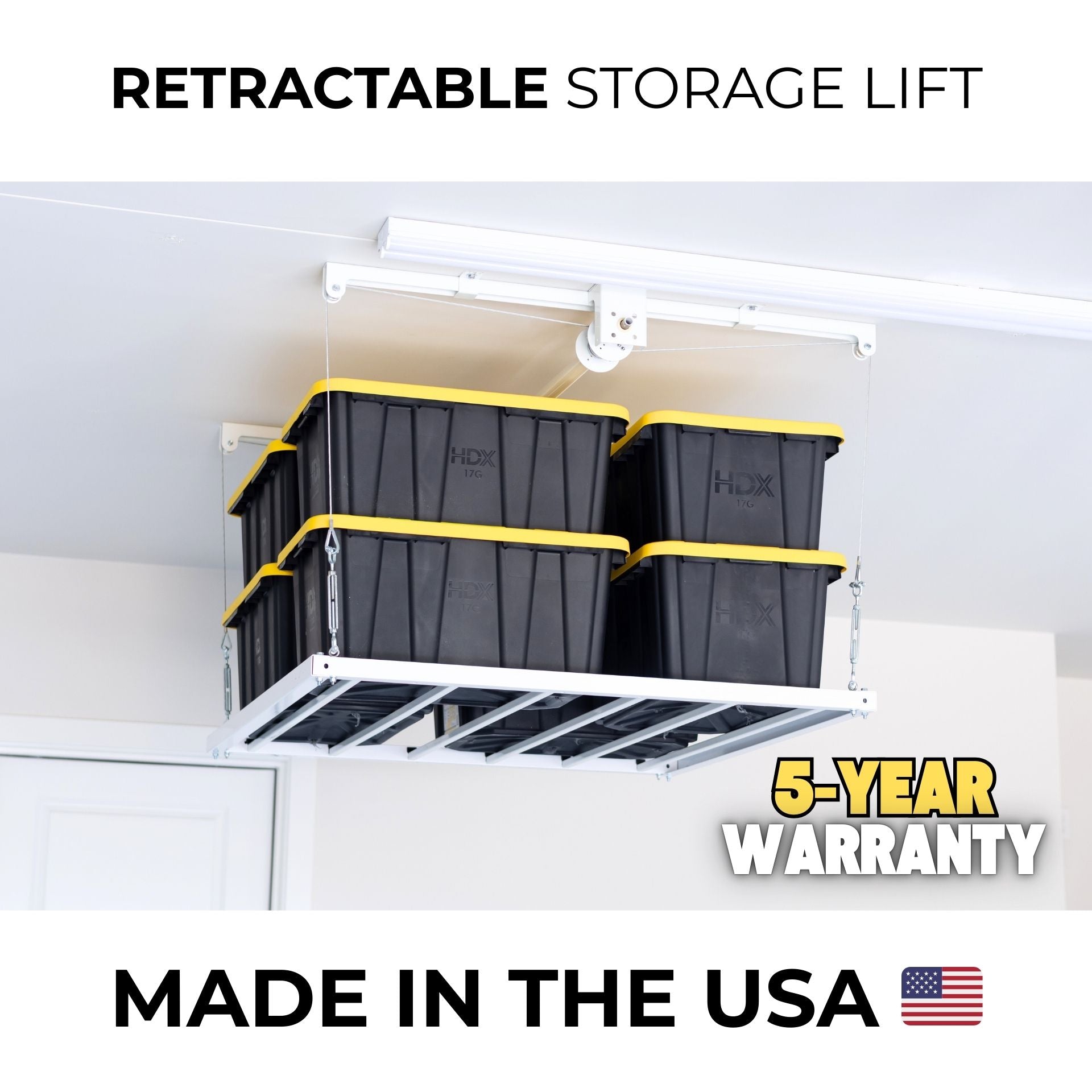 4'×4' E-Z Lift™ — Drill-Powered Overhead Garage Storage Lift | 400