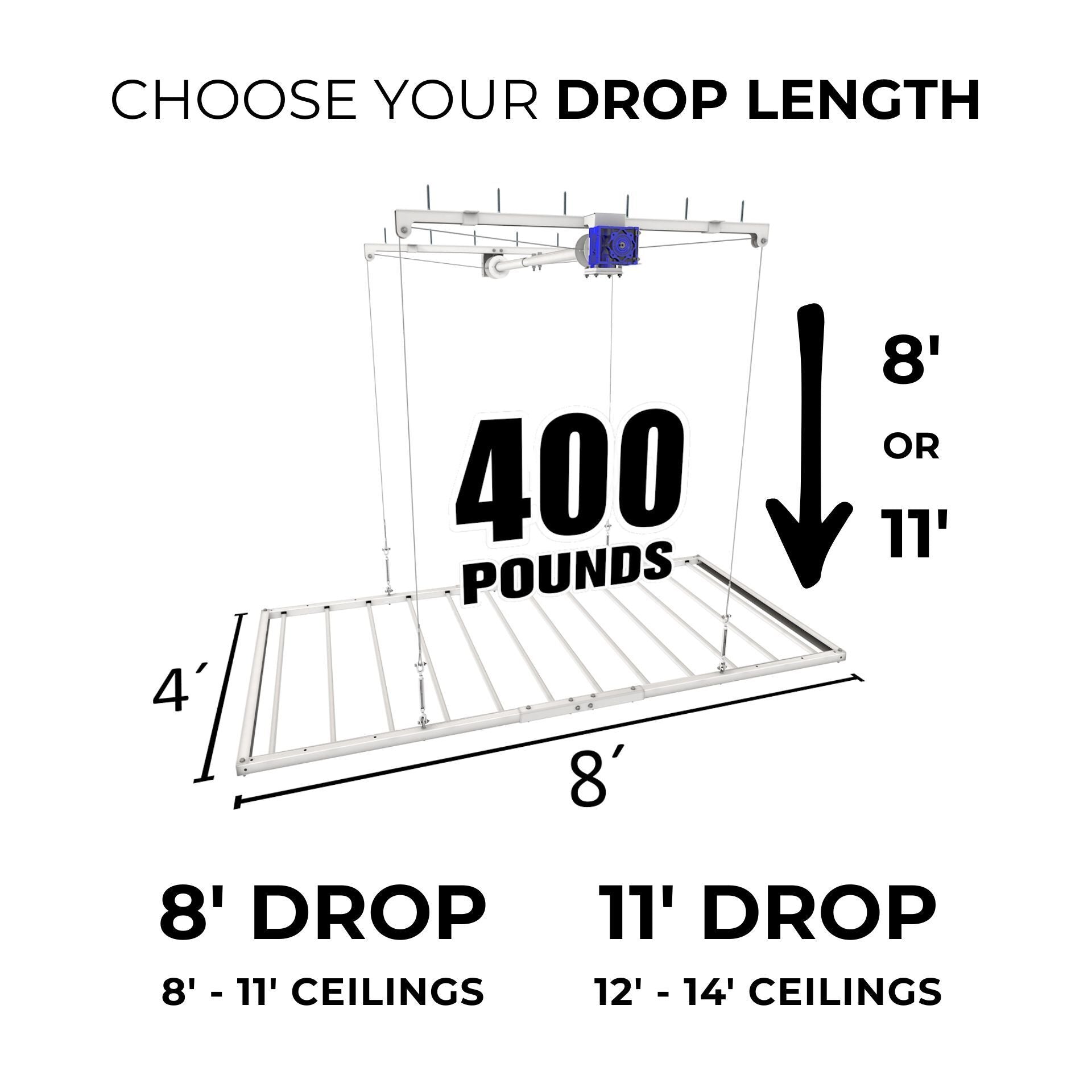 4'×4' E-Z Lift™ — Drill-Powered Overhead Garage Storage Lift | 400